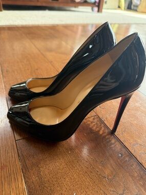 Christian Patent Open-Toe Stiletto Pumps